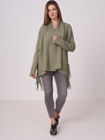 Open rib knit cardigan with long fringes image number 7