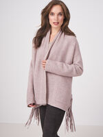 Open rib knit cardigan with long fringes image number 8