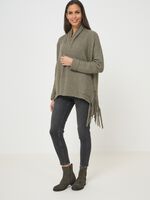 Open rib knit cardigan with long fringes image number 3