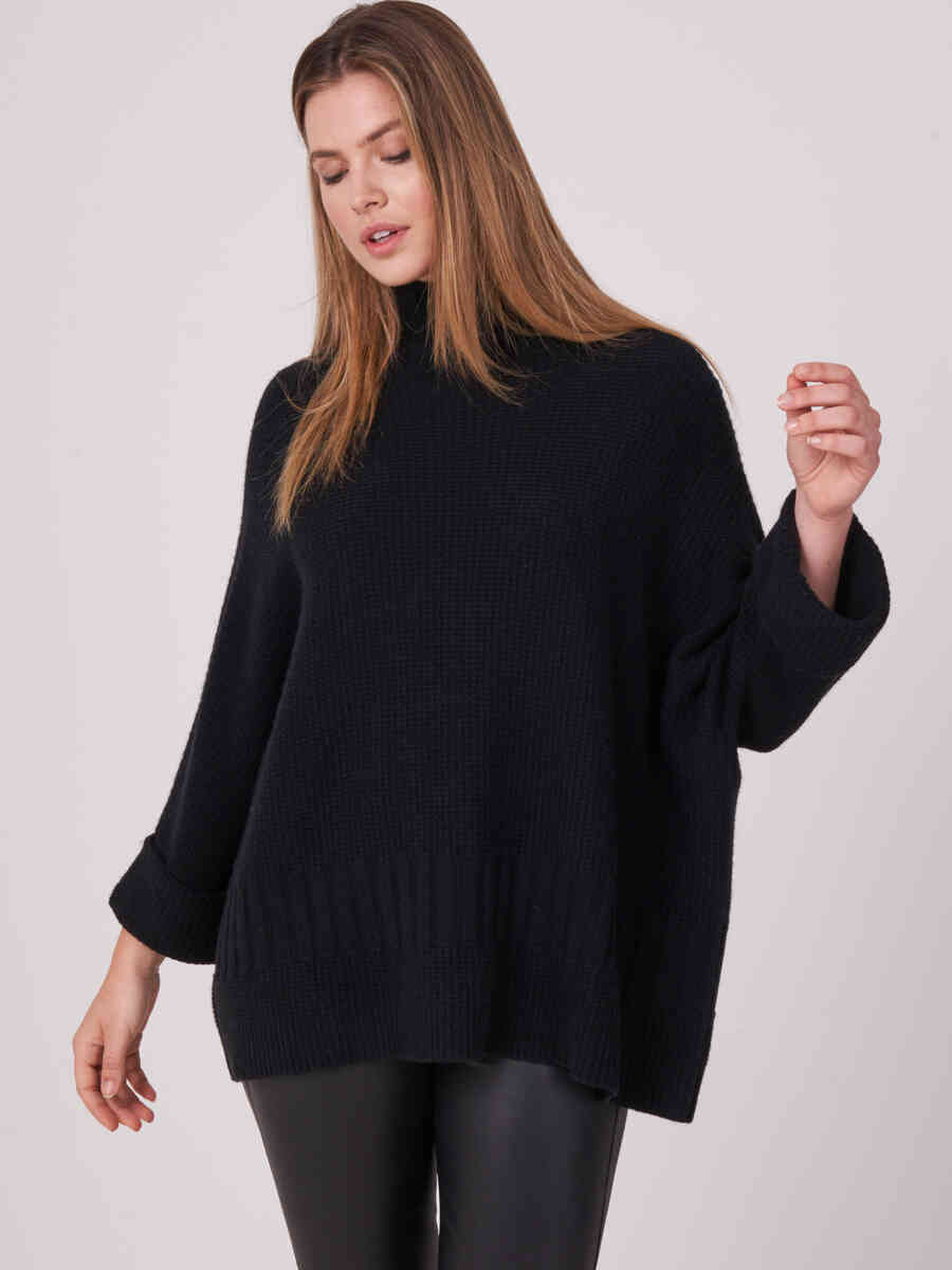 Poncho pullover with stand collar and turn-up cuff image number 0