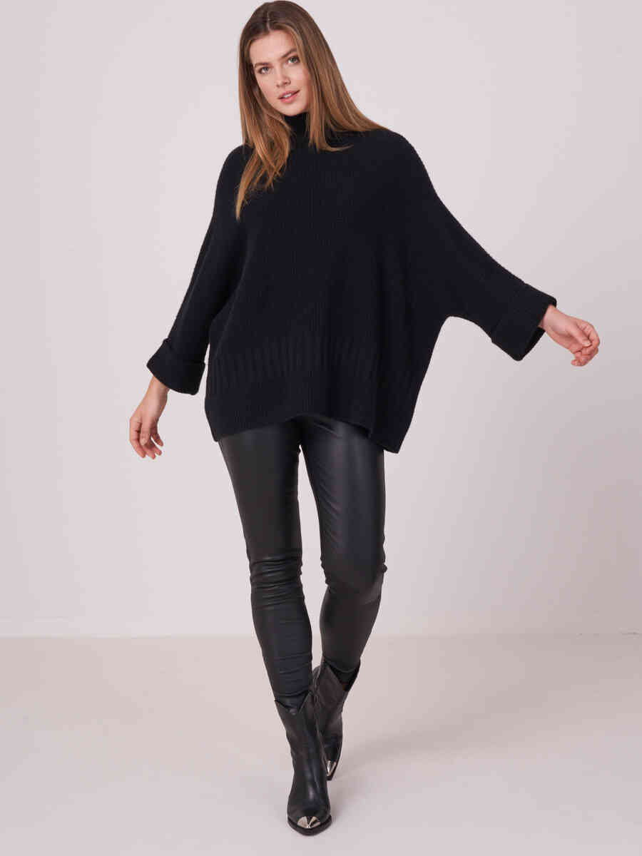 Poncho pullover with stand collar and turn-up cuff image number 3