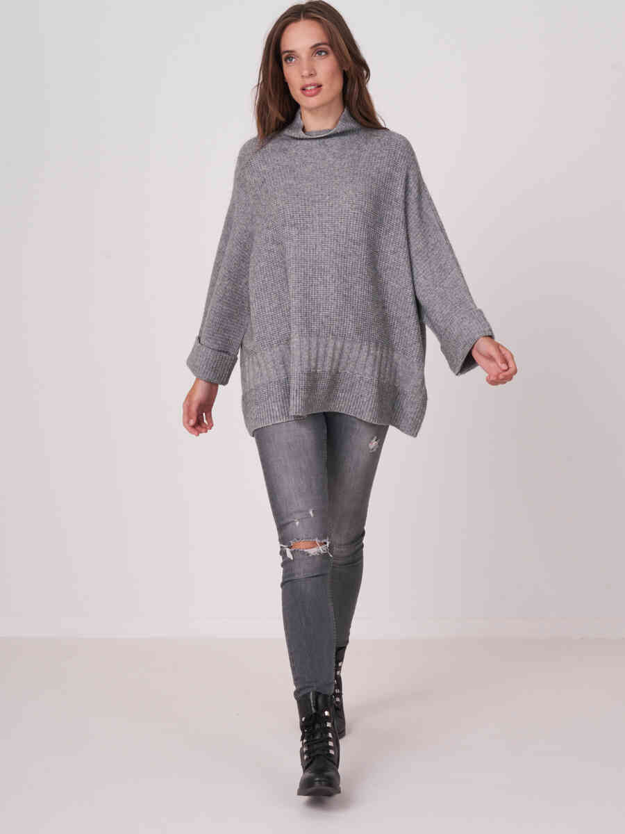 Poncho pullover with stand collar and turn-up cuff image number 7