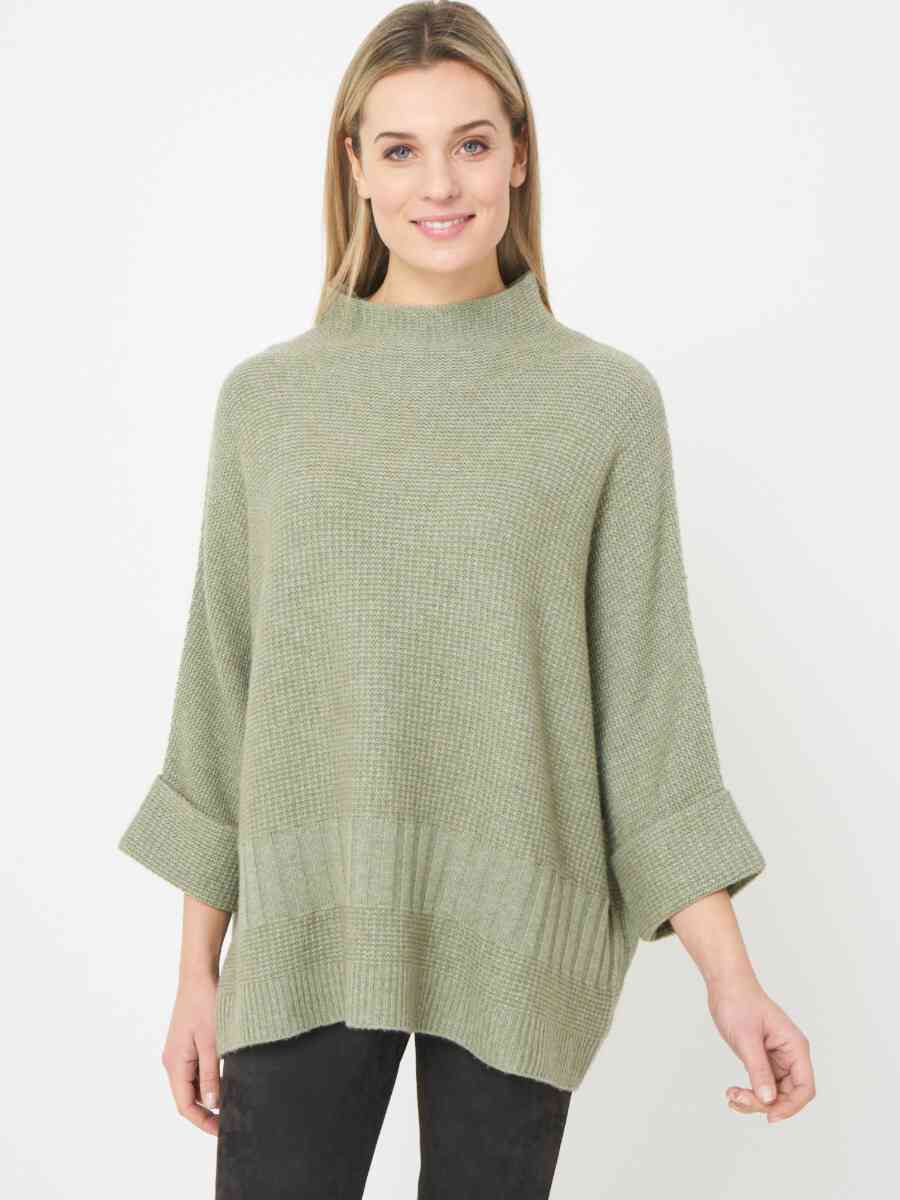 Poncho pullover with stand collar and turn-up cuff image number 8