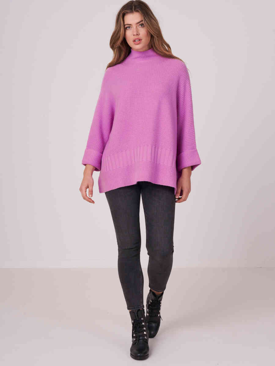 Poncho pullover with stand collar and turn-up cuff image number 15