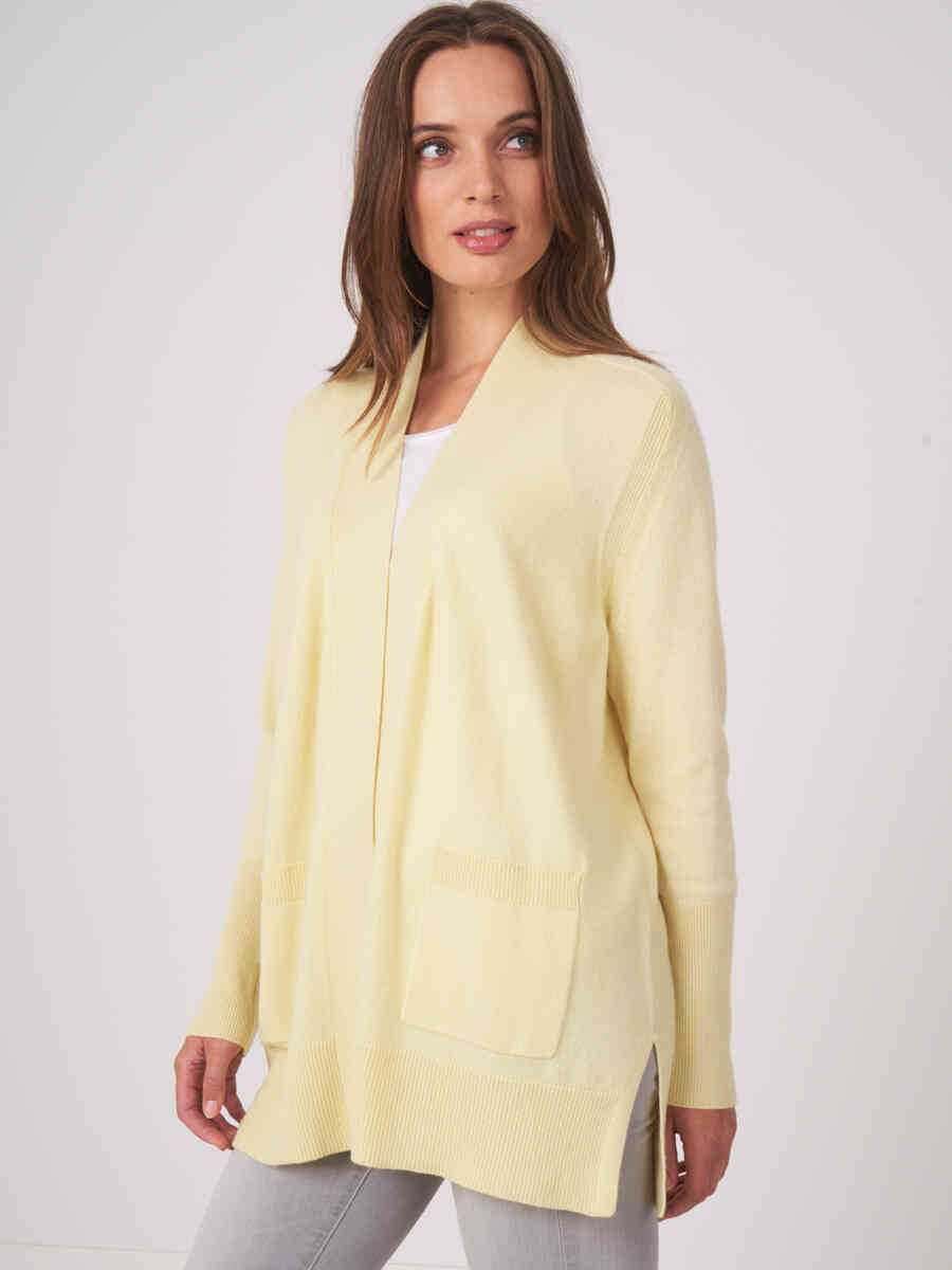 Organic cashmere silk blend open front cardigan with pockets