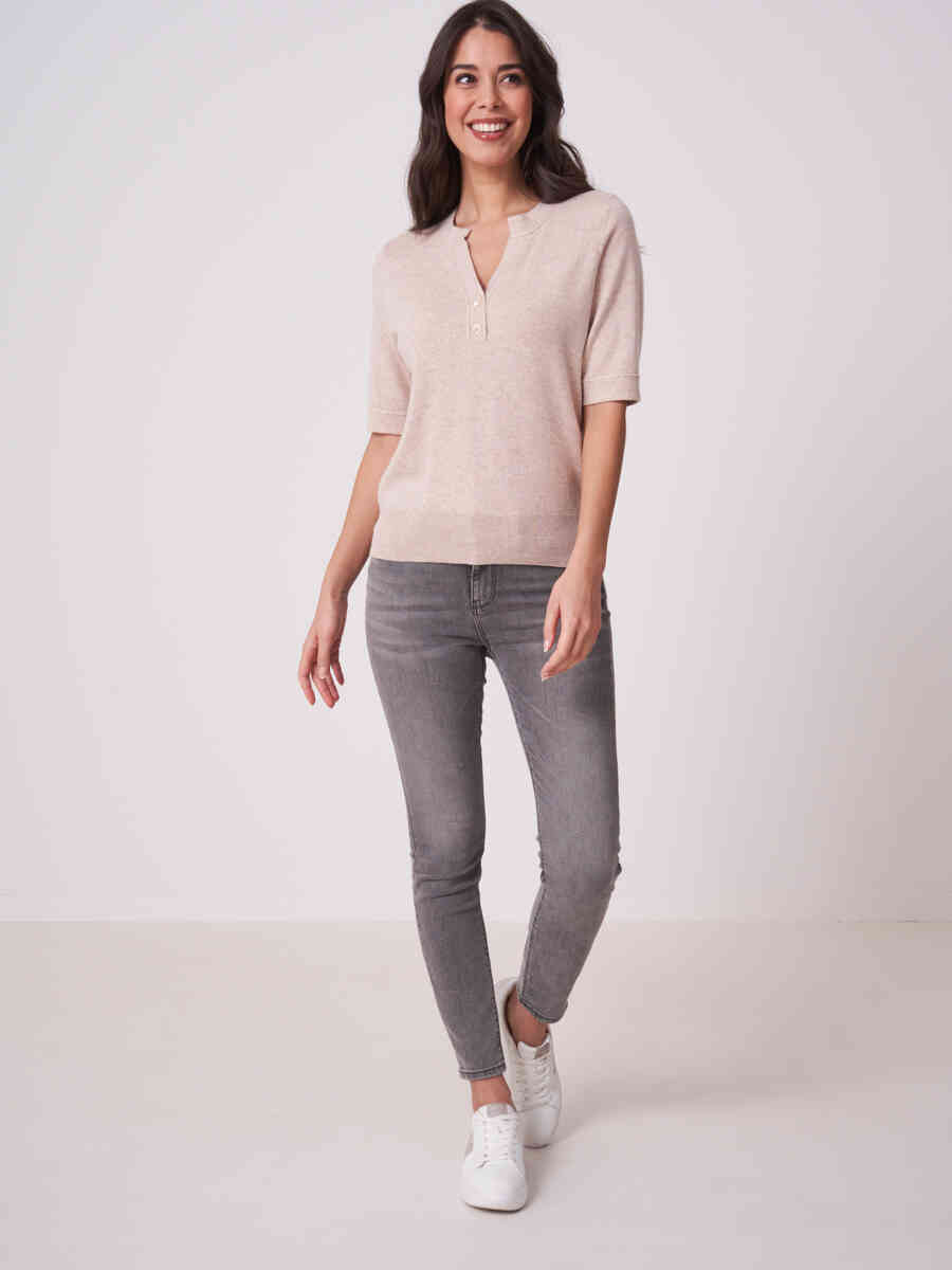 Organic cashmere silk blend short sleeve sweater image number 3