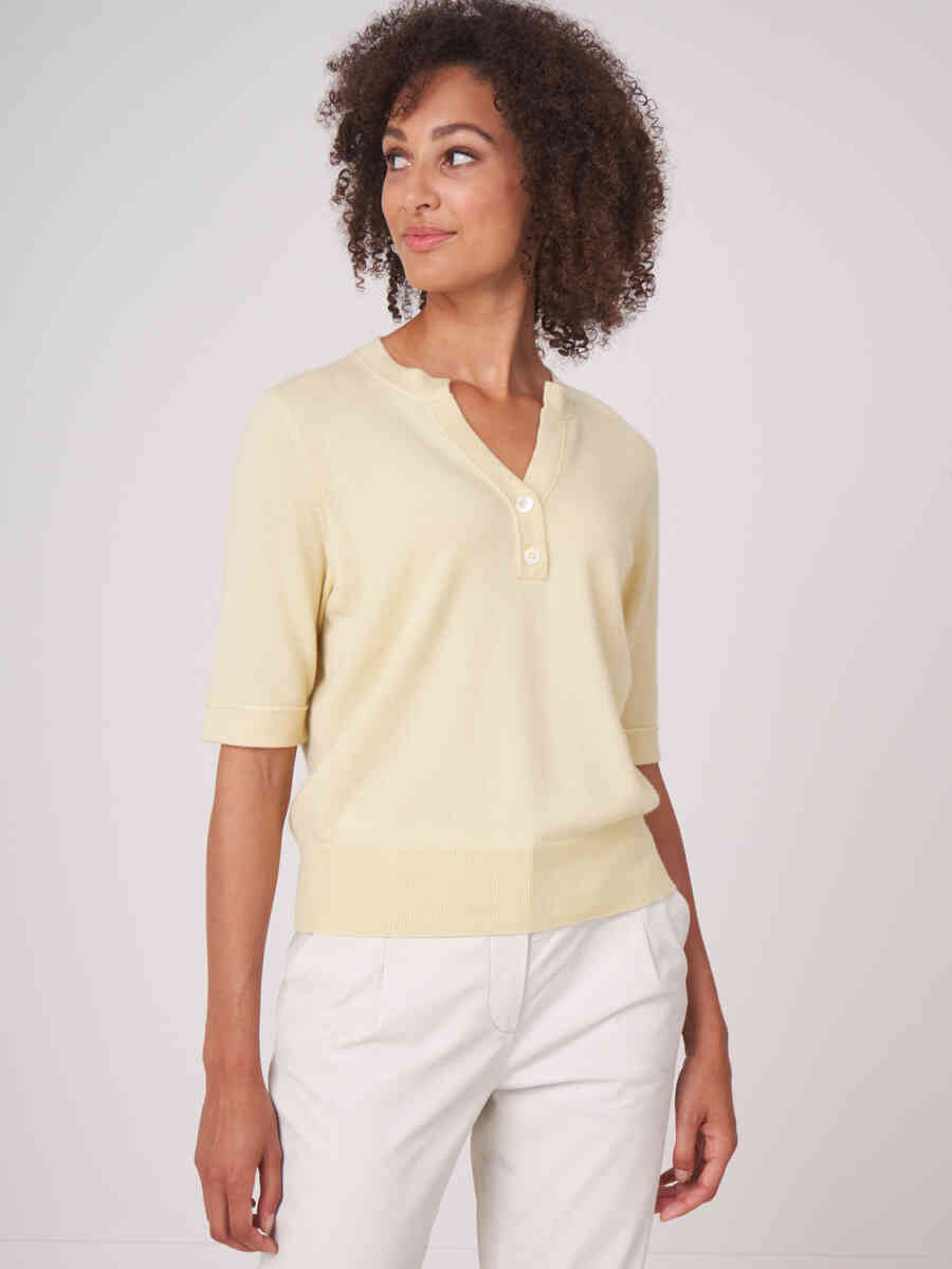 Organic cashmere silk blend short sleeve sweater