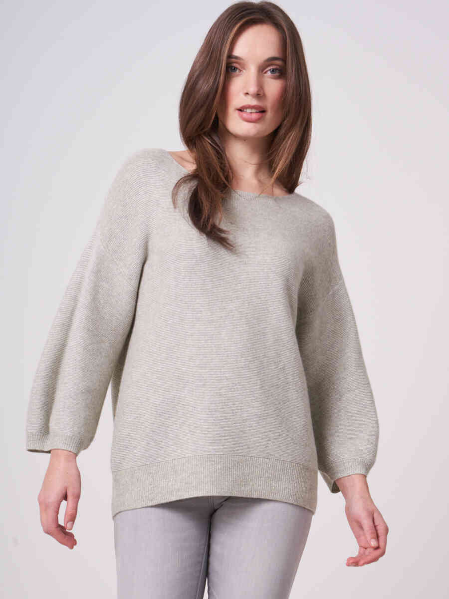 Two tone cashmere cotton blend rib knit sweater