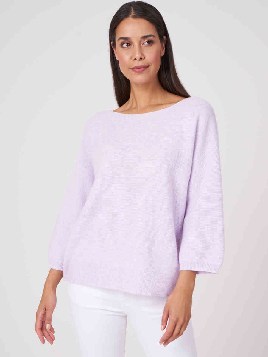 Two tone cashmere cotton blend rib knit sweater