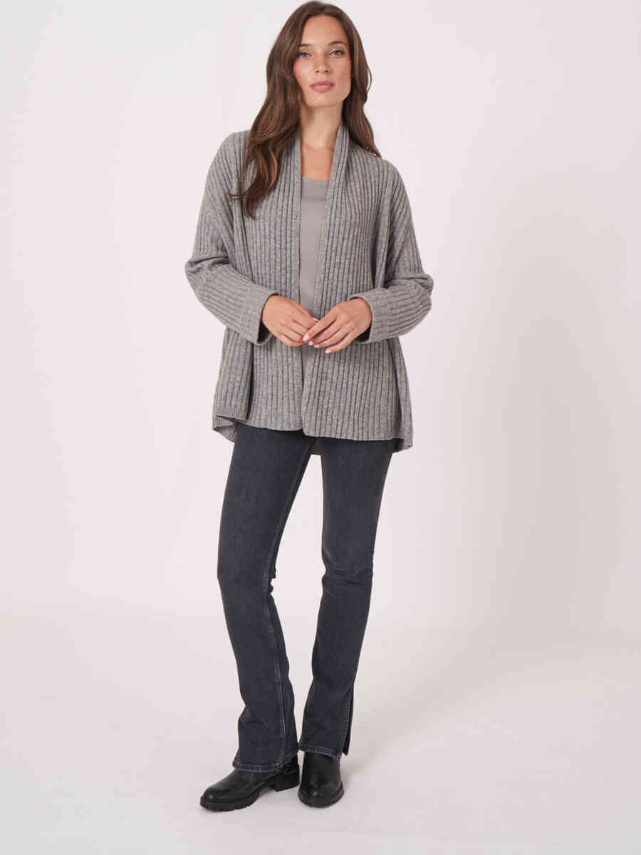 3/4 sleeve open cardigan with shawl collar image number 5