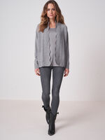 Open cardigan with ribbed scalloped shawl collar image number 3