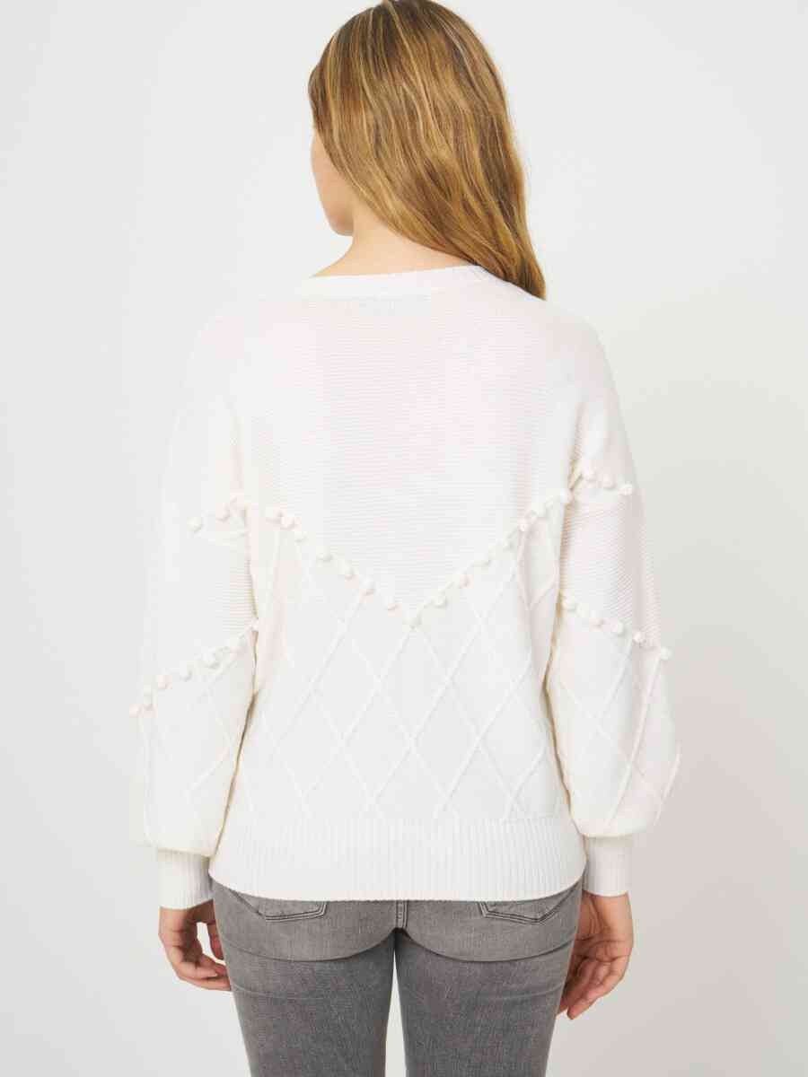 Pullover with pom poms and knitted diamond texture image number 1