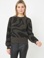 Cropped intarsia knit sweater with puff sleeves image number 0