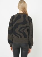 Cropped intarsia knit sweater with puff sleeves image number 1