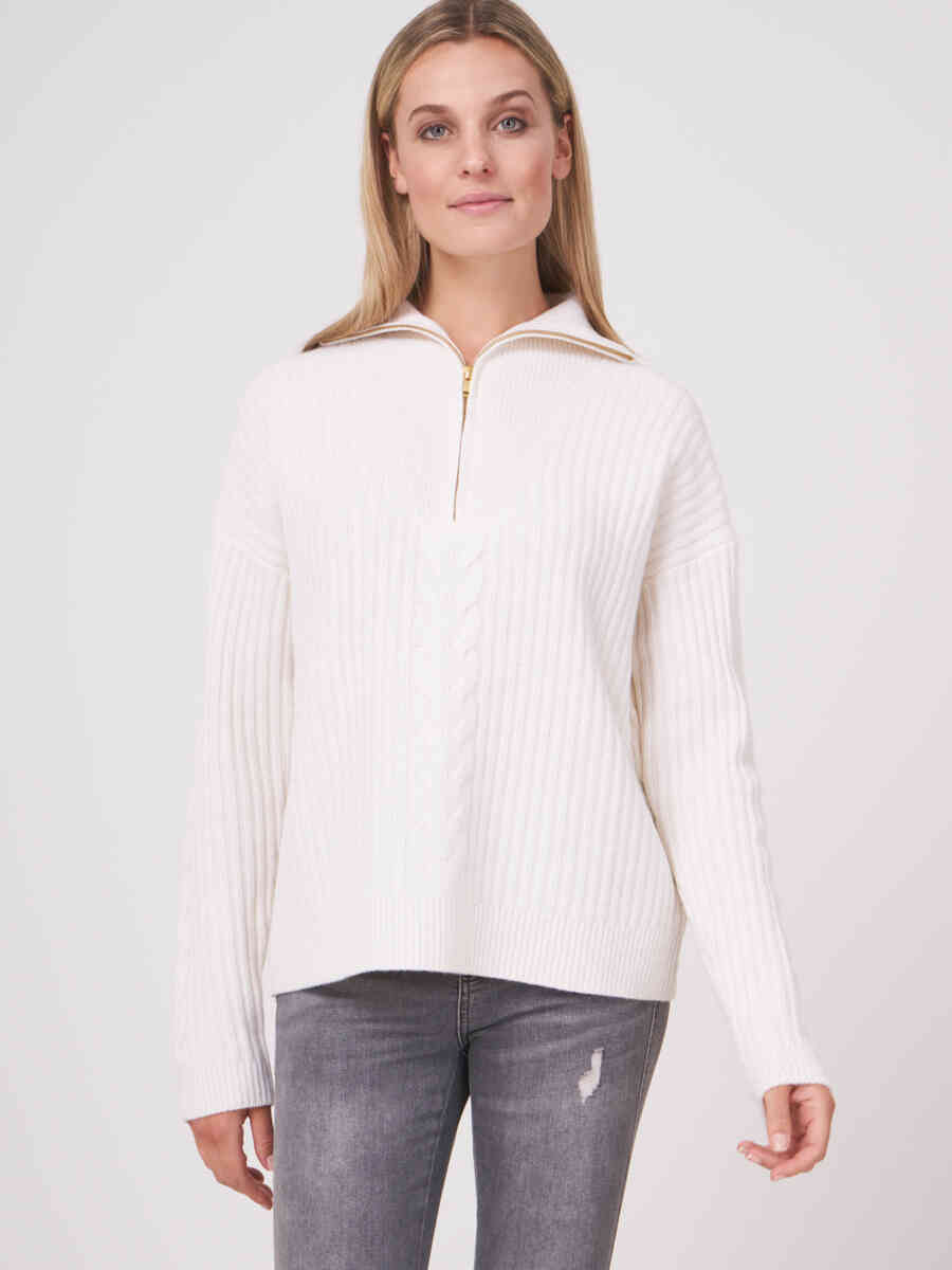 Italian wool half zip rib knit sweater image number 0