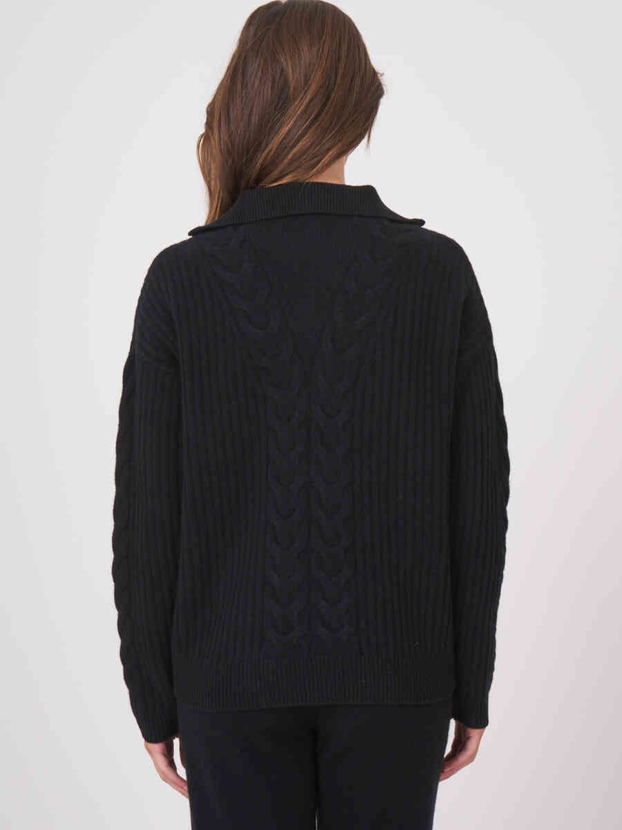 Italian wool half zip rib knit sweater image number 5