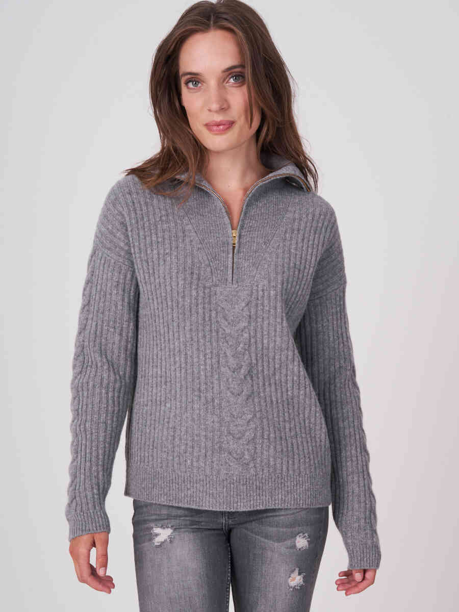 Italian wool half zip rib knit sweater image number 8
