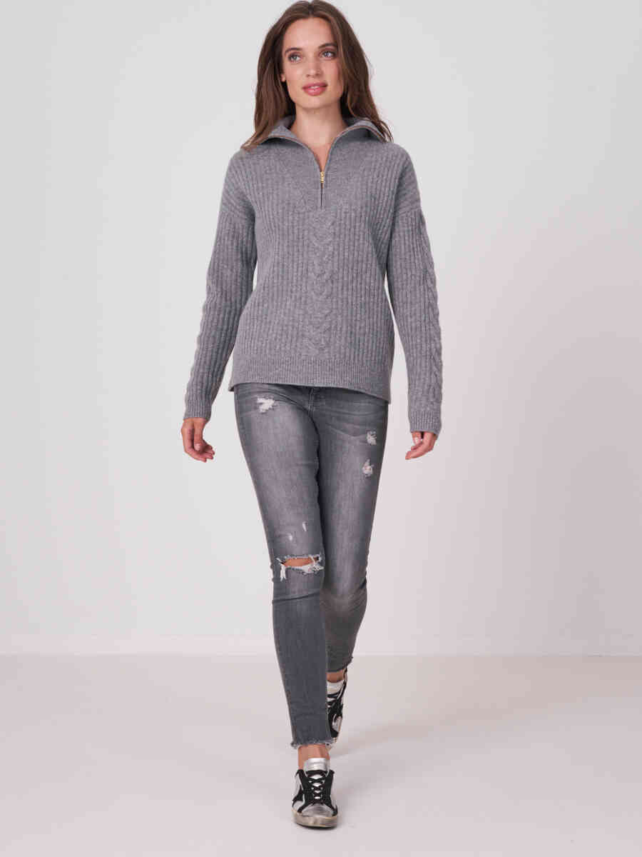 Italian wool half zip rib knit sweater image number 11