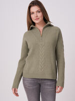 Italian wool half zip rib knit sweater image number 12