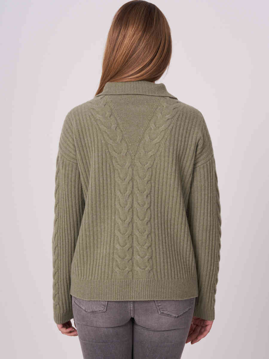 Italian wool half zip rib knit sweater image number 13