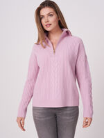Italian wool half zip rib knit sweater image number 20