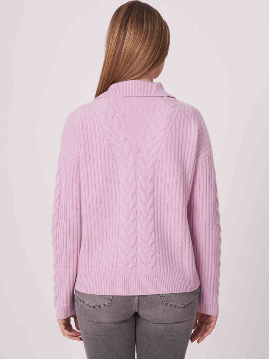 Italian wool half zip rib knit sweater image number 21