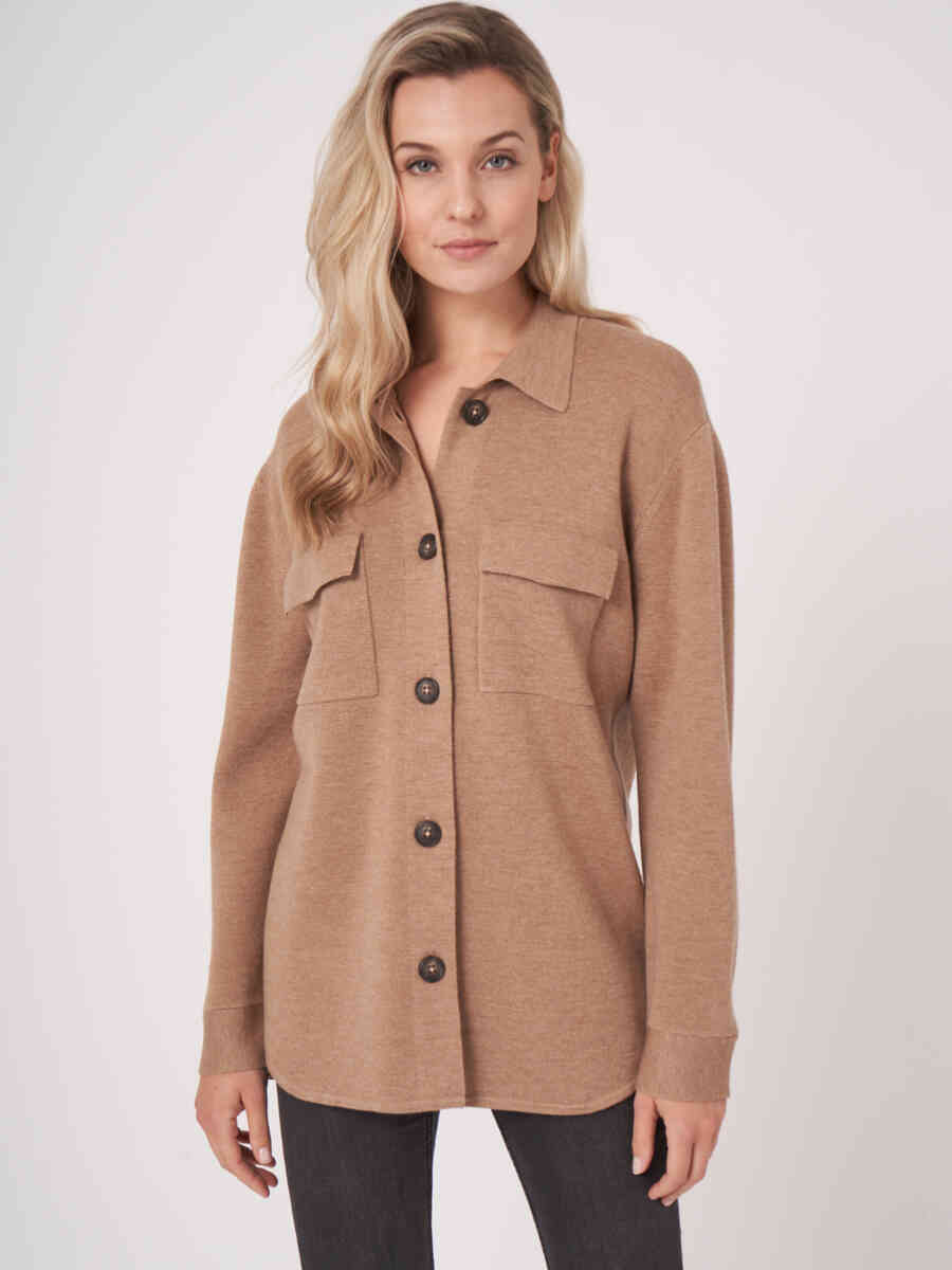 Merino wool cardigan with chest pockets