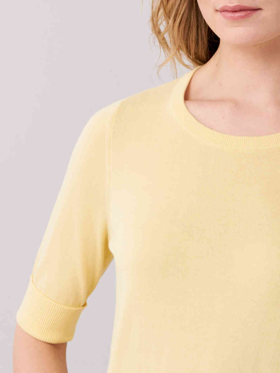 Basic short-sleeved cotton blend sweater image number 1