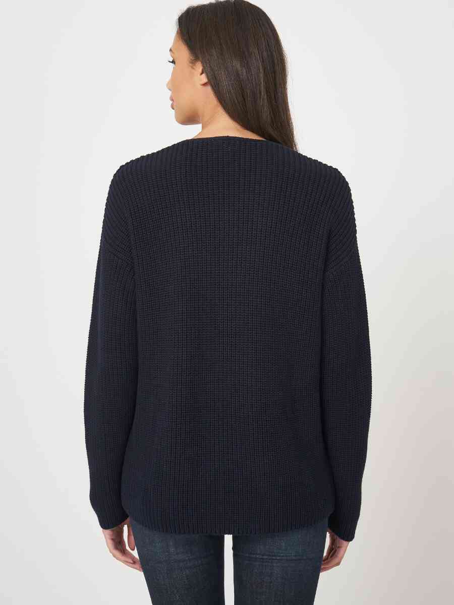 Chunky rib knit V-neck sweater image number 9
