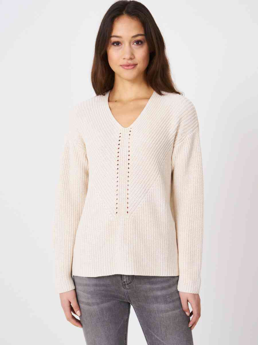 Chunky rib knit V-neck sweater image number 12