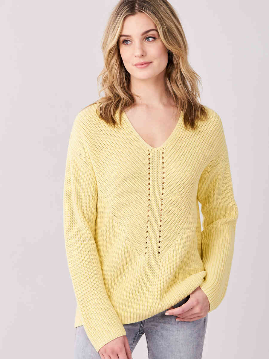 Chunky rib knit V-neck sweater image number 20