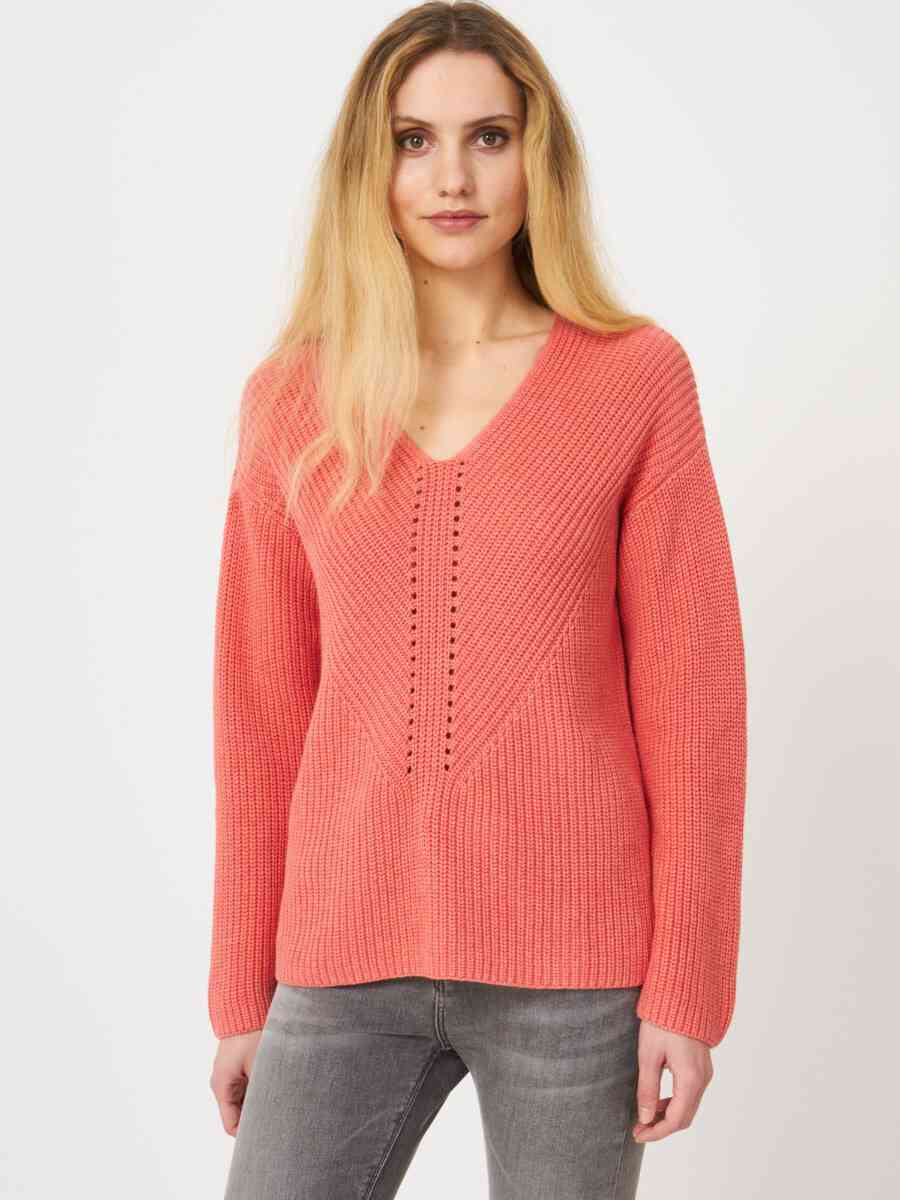 Chunky rib knit V-neck sweater image number 24