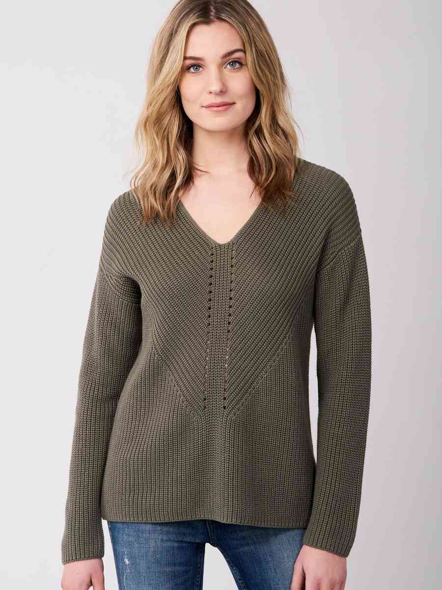 Chunky rib knit V-neck sweater image number 28