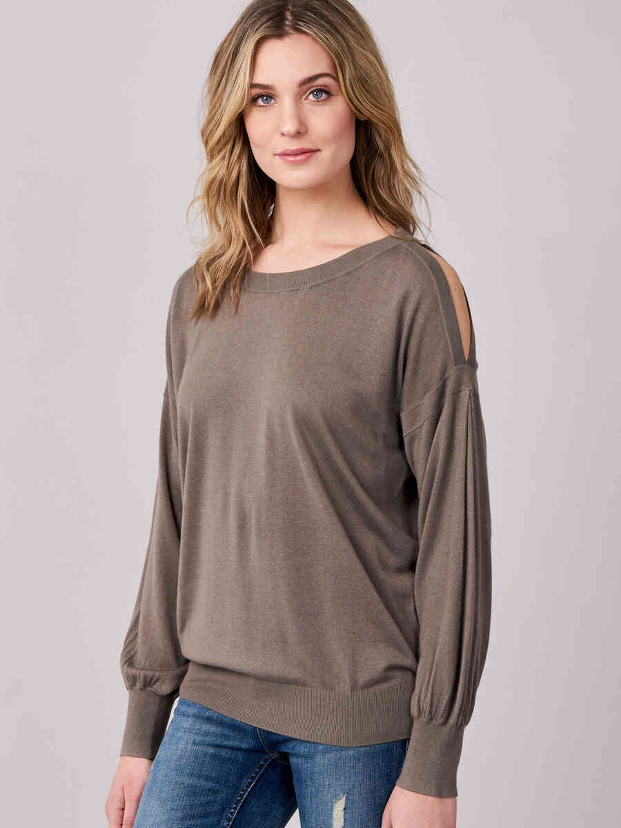 Sweater with cut out shoulder in bamboo cashmere blend image number 0