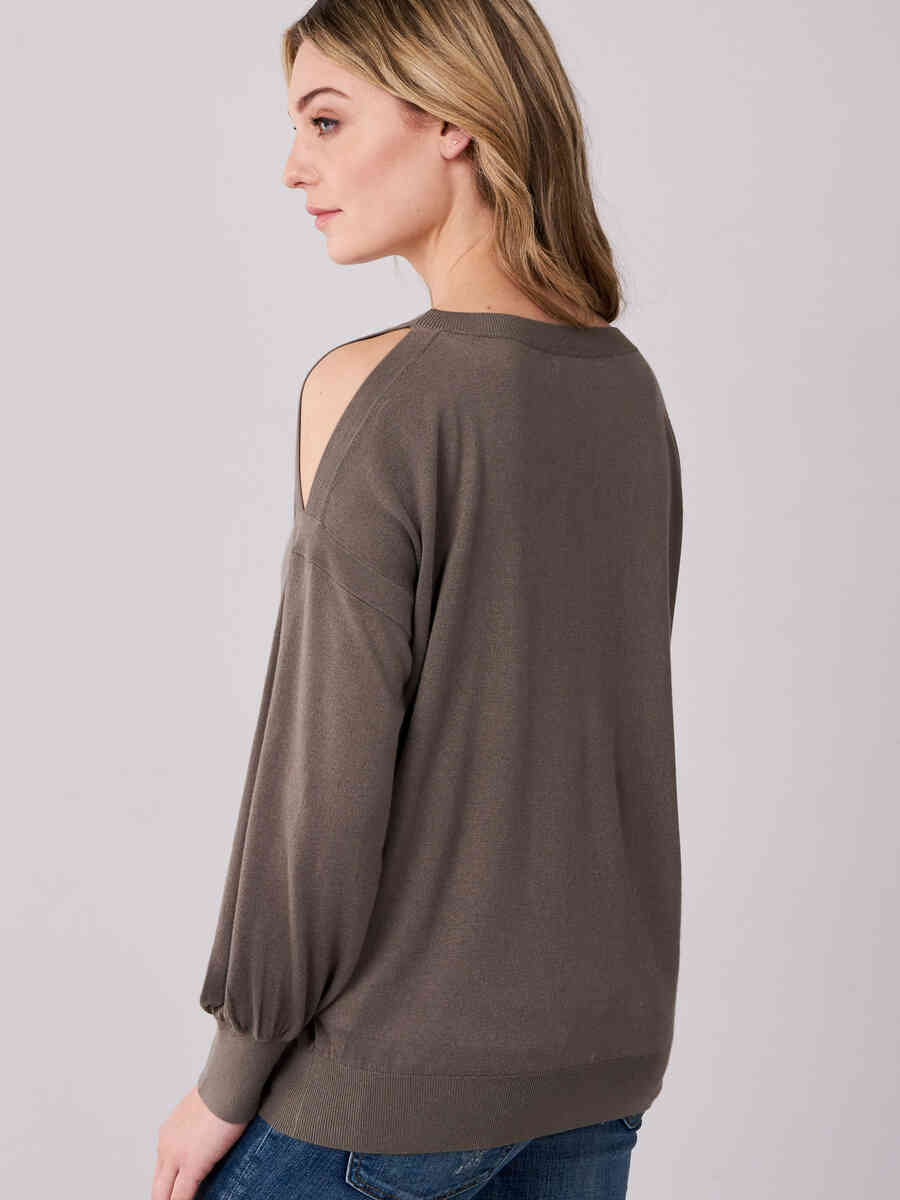 Sweater with cut out shoulder in bamboo cashmere blend image number 1