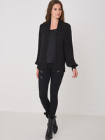 Cropped rib knit cardigan with pleated puff sleeves image number 3