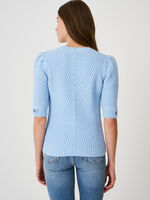 Short puff sleeve sweater with diagonal fancy rib knit  image number 1
