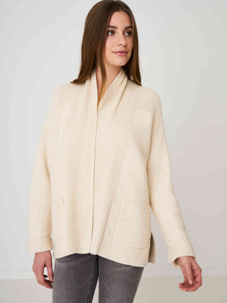 Pure cotton cardigan with shawl collar and front pockets
