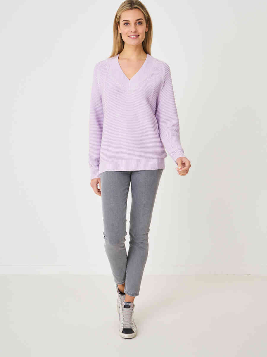 Casual pure cotton sweater with knitted details on the front image number 3