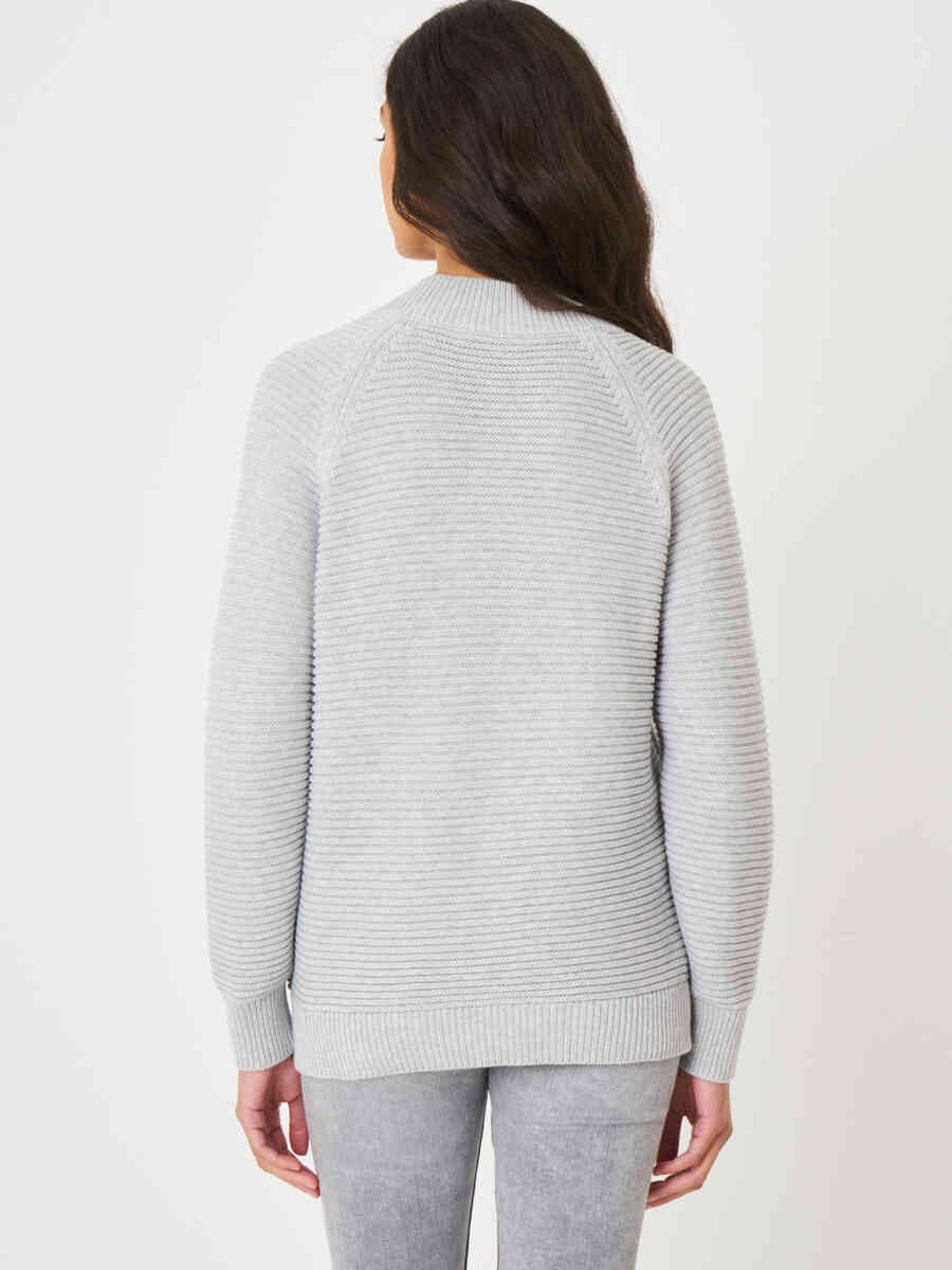 Casual pure cotton sweater with knitted details on the front image number 5