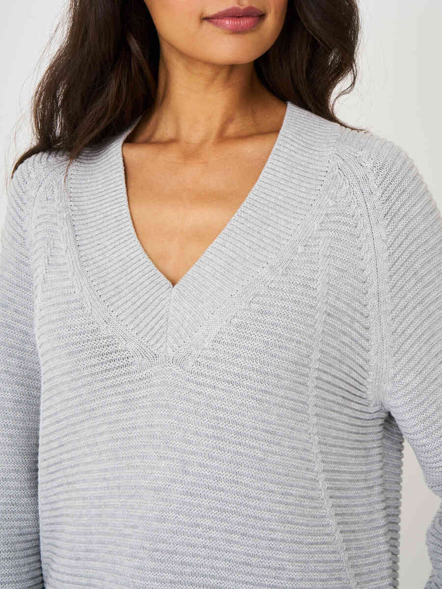 Casual pure cotton sweater with knitted details on the front image number 6