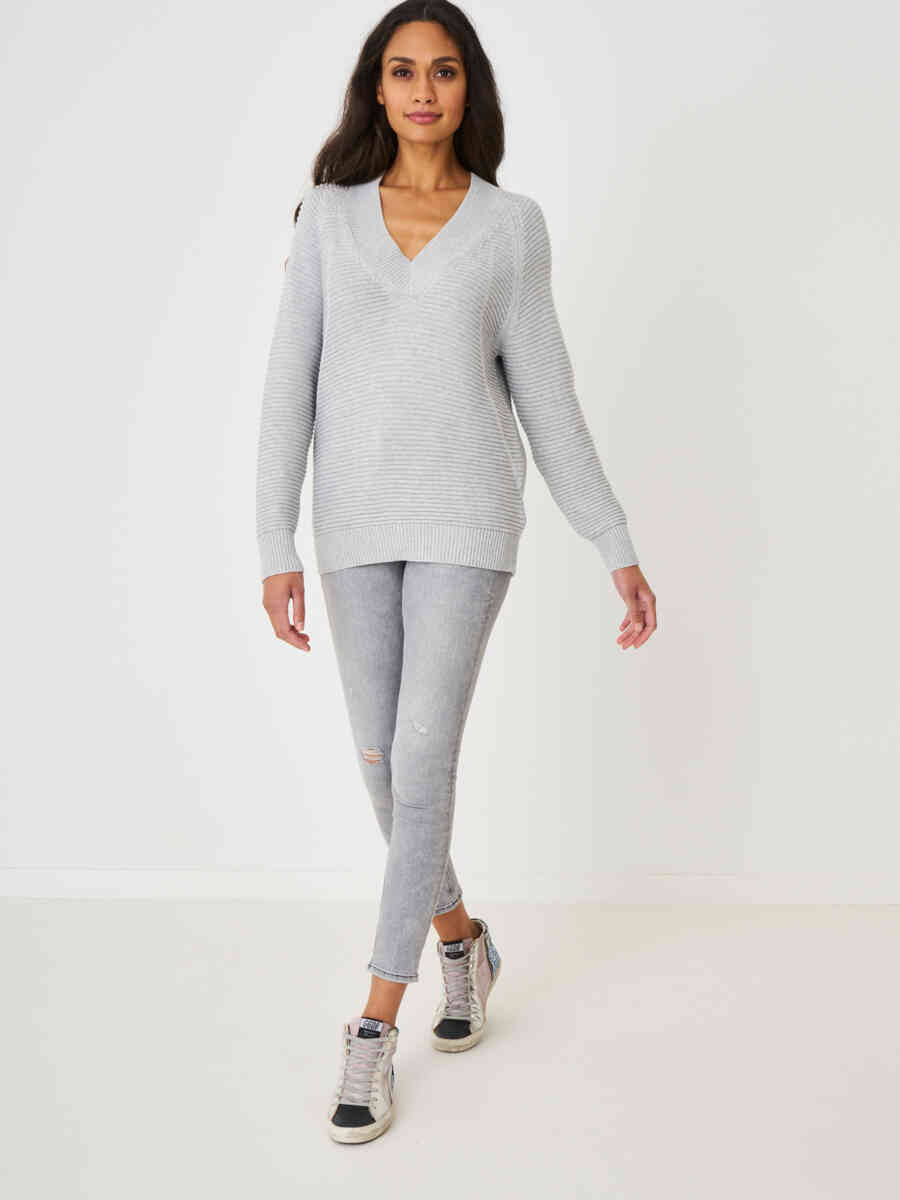 Casual pure cotton sweater with knitted details on the front image number 7