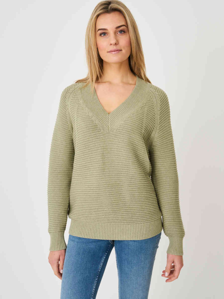 Casual pure cotton sweater with knitted details on the front image number 8