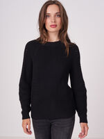 Cotton rib knit pullover with pointelle details image number 0