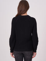 Cotton rib knit pullover with pointelle details image number 1
