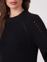 Cotton rib knit pullover with pointelle details image number 2