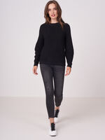 Cotton rib knit pullover with pointelle details image number 3