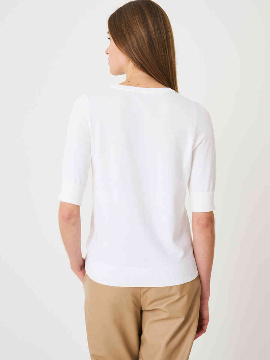 Basic fine knit short sleeve pullover in organic cotton blend image number 1