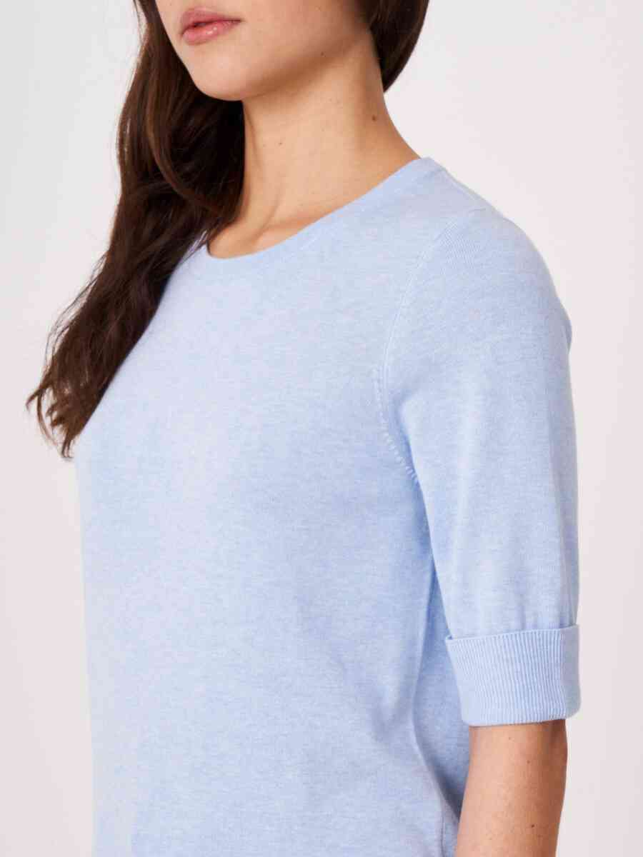 Basic fine knit short sleeve pullover in organic cotton blend image number 18