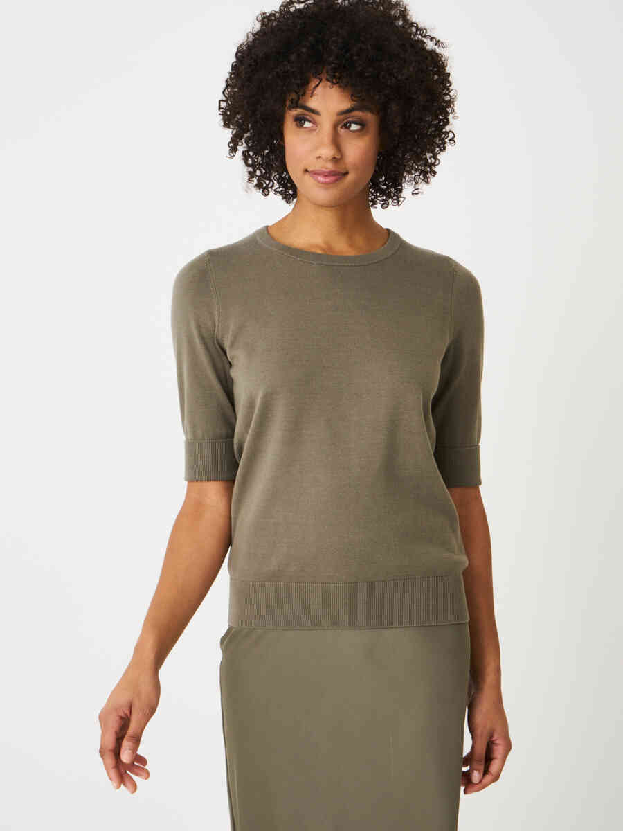 Basic fine knit short sleeve pullover in organic cotton blend image number 20